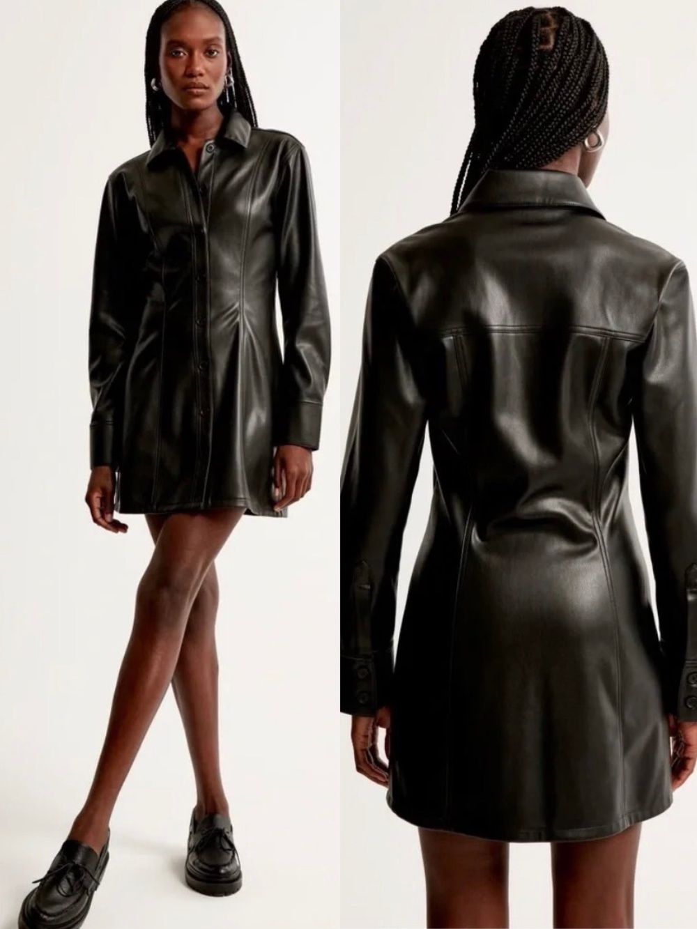 Abercrombie & Fitch Vegan Leather Mini Shirt Dress Black Button Front Small Edgy